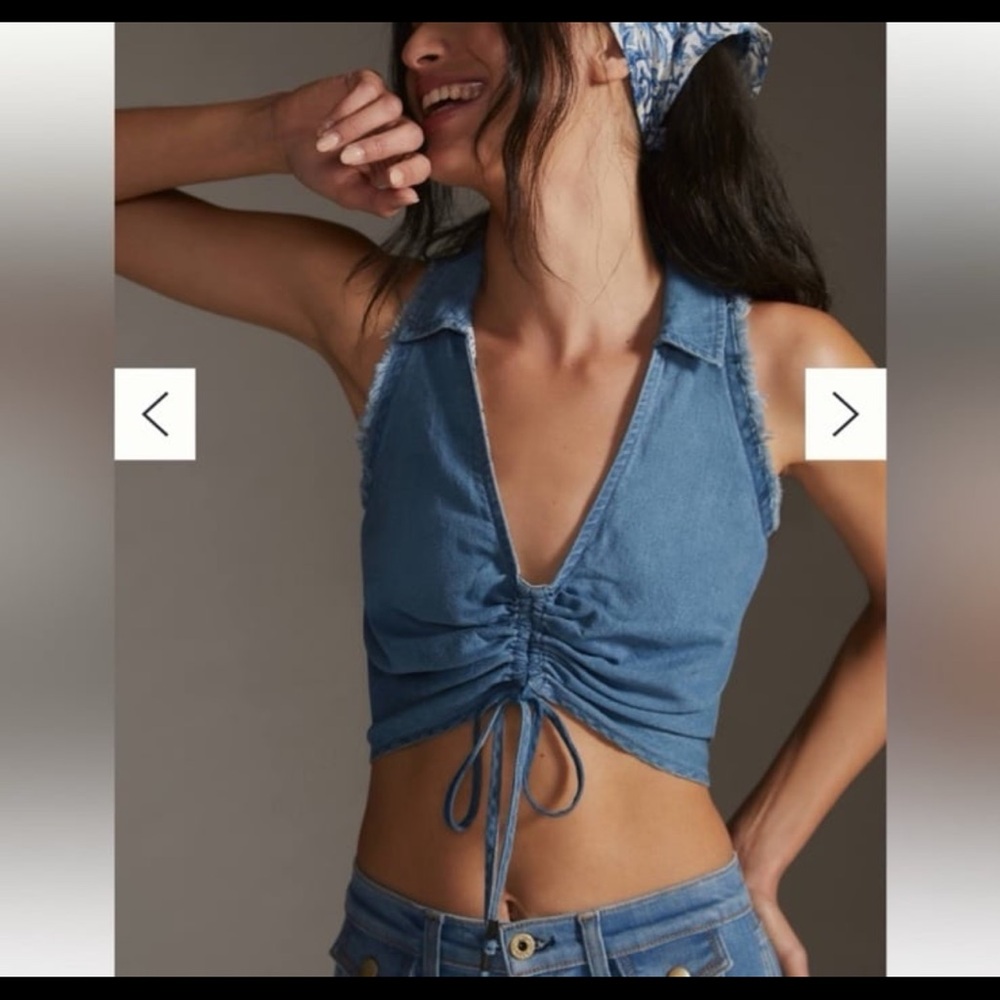 Pilcro Denim Crop Top with Ruched Front